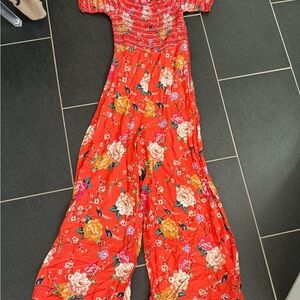 Farm Rio x Anthropologie Red Floral Jumpsuit size xs